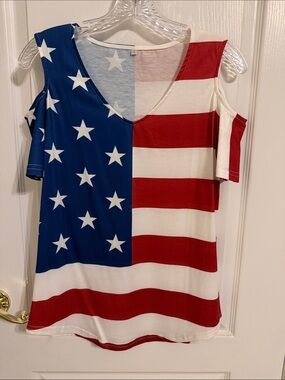 Women’s Cold-Shoulder Flag Print Top - Red, White & Blue